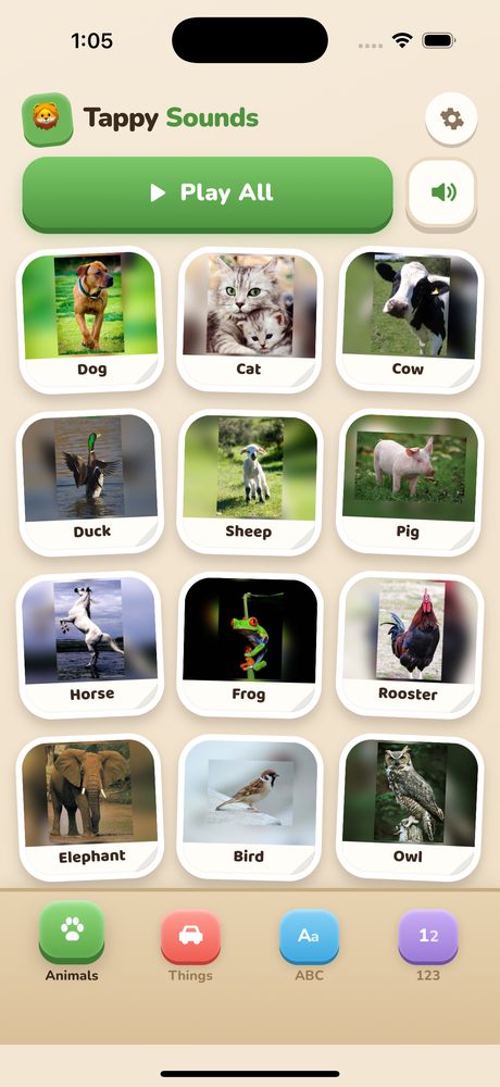 Tappy Sounds animals screen