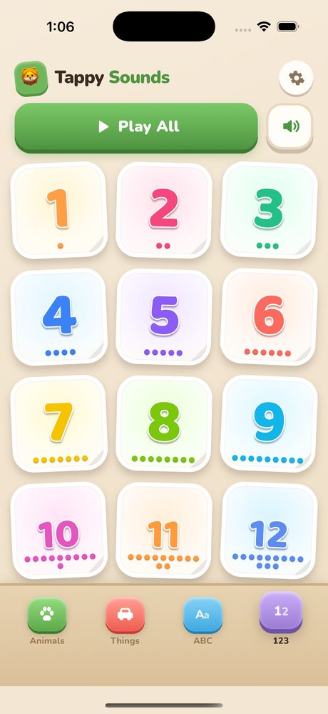 Tappy Sounds numbers screen